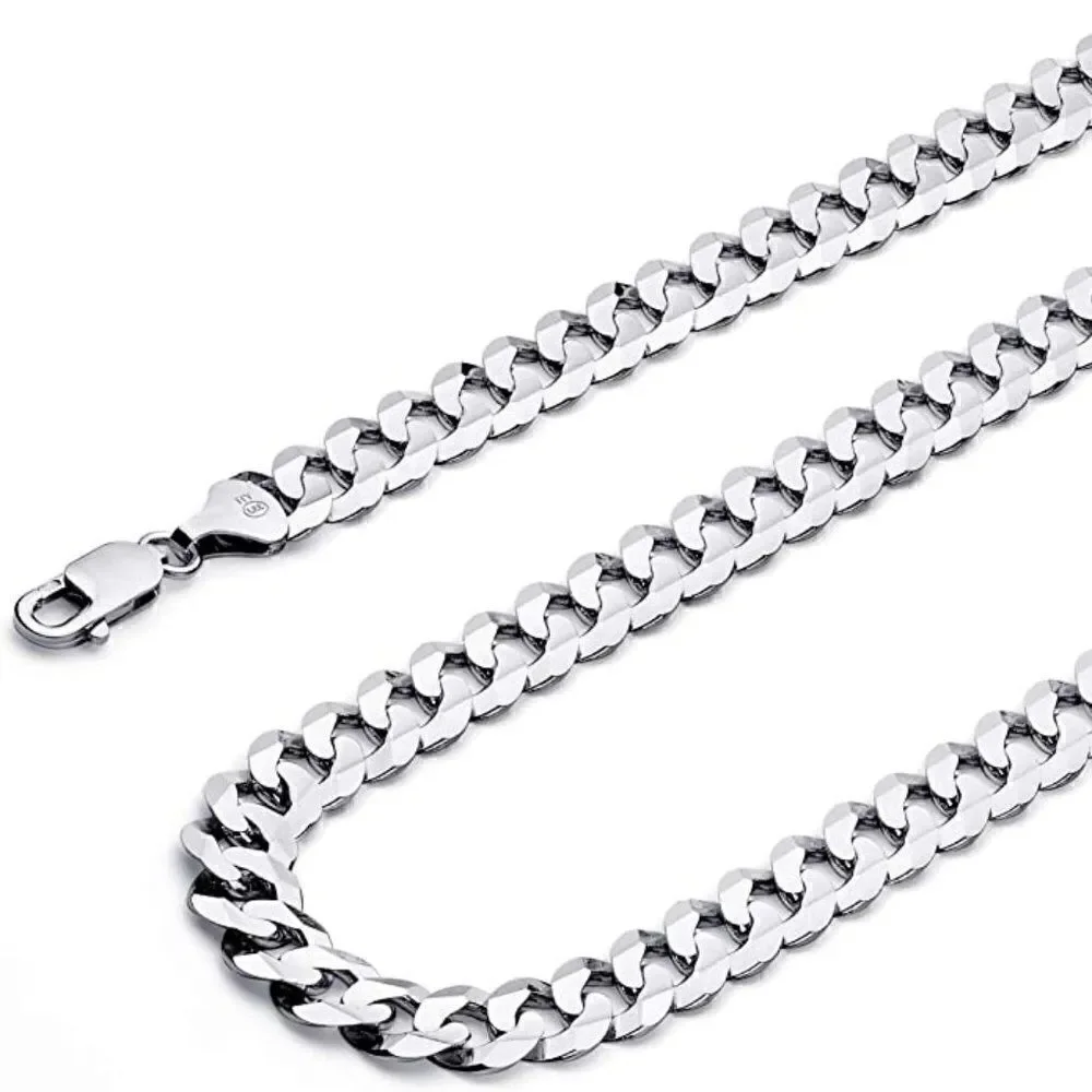 14k Solid White Gold Curb Concave Cuban Chain Bracelet | 3.0 mm |